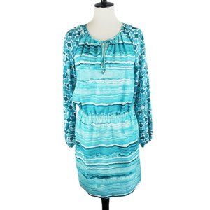 MICHAEL Michael Kors Turquoise Blue Watercolor Geometric Long-sleeve Dress 4